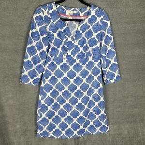 Boden Dress Womens 4R Blue Linen 3/4 Length Sleeve V Neck Resort Preppy Coastal